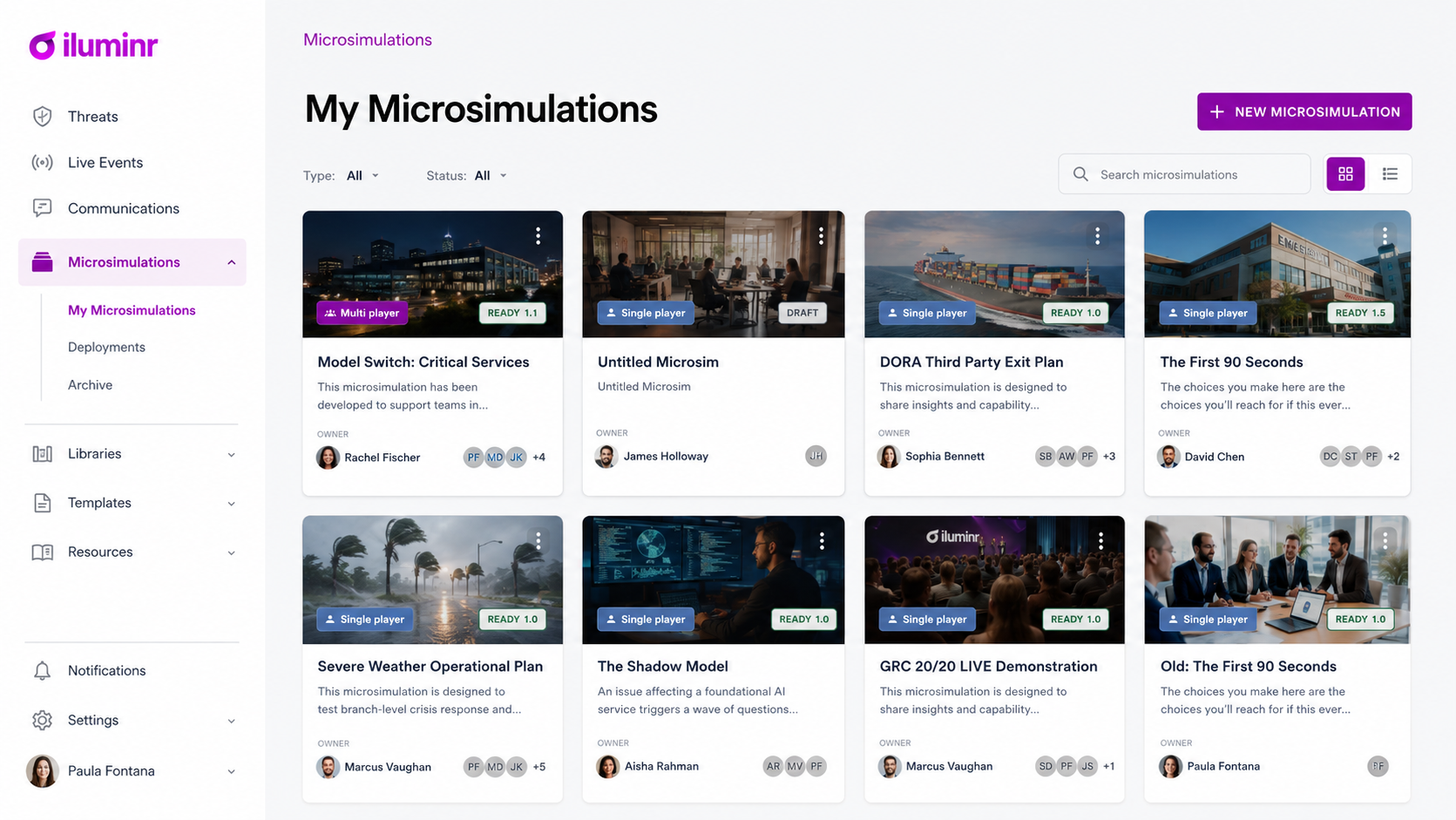 The iluminr platform library of simulations, with the option to create a new one
